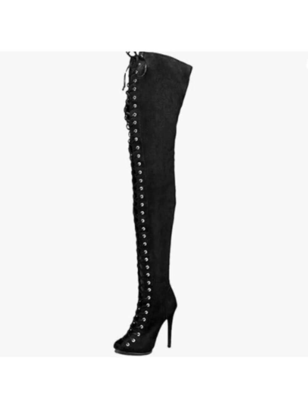 YDN Women Peep Toe Thigh High Heel Boots Stiletto Lace-up Suede Winter Shoes